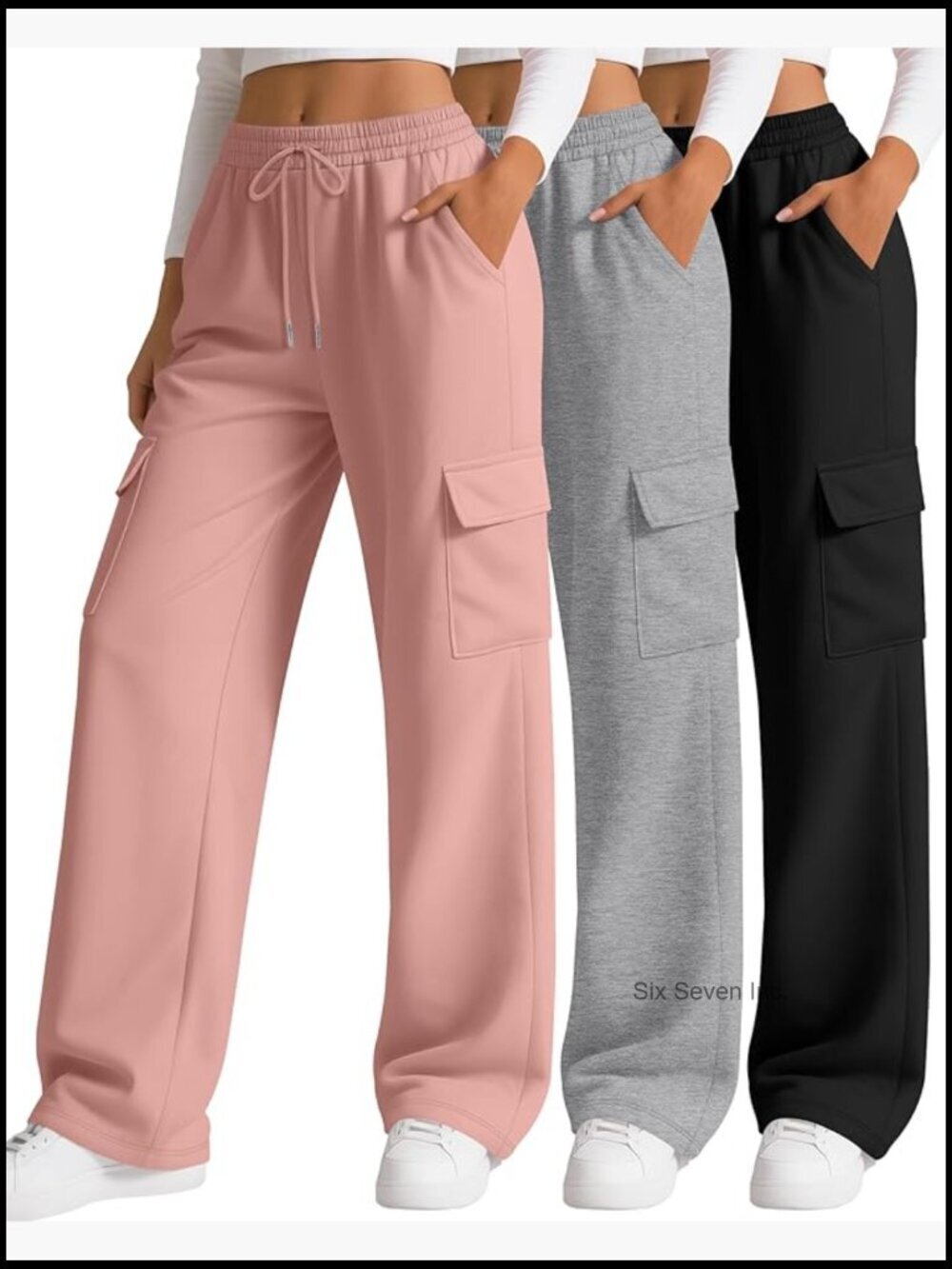 Cargo Sweatpants Wide Leg Baggy Loose Elastic Drawstring Joggers 4 Pockets